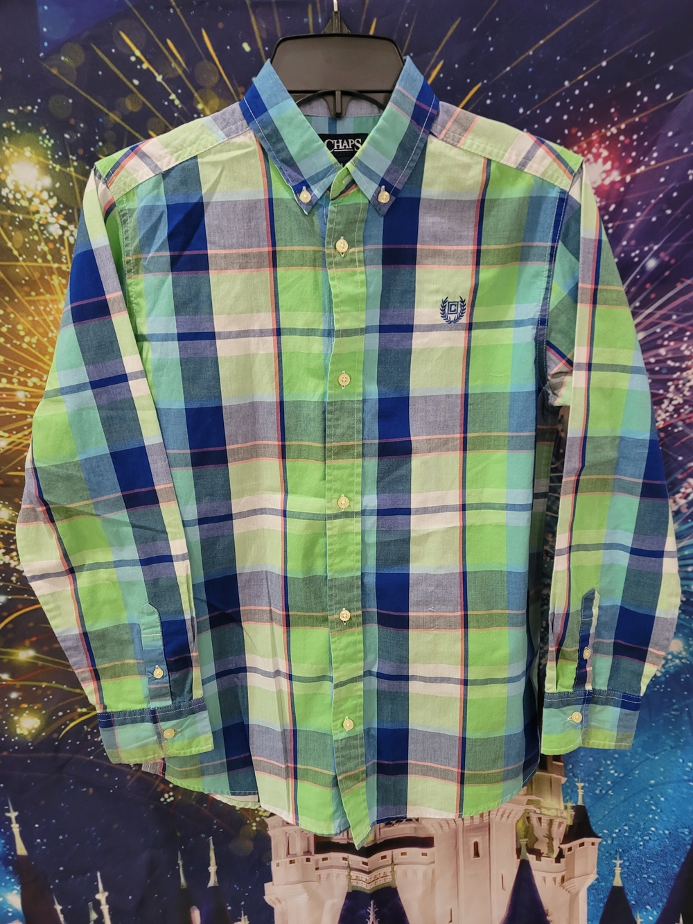 Chaps Green, Blue & White Plaid Button-Down Shirt
